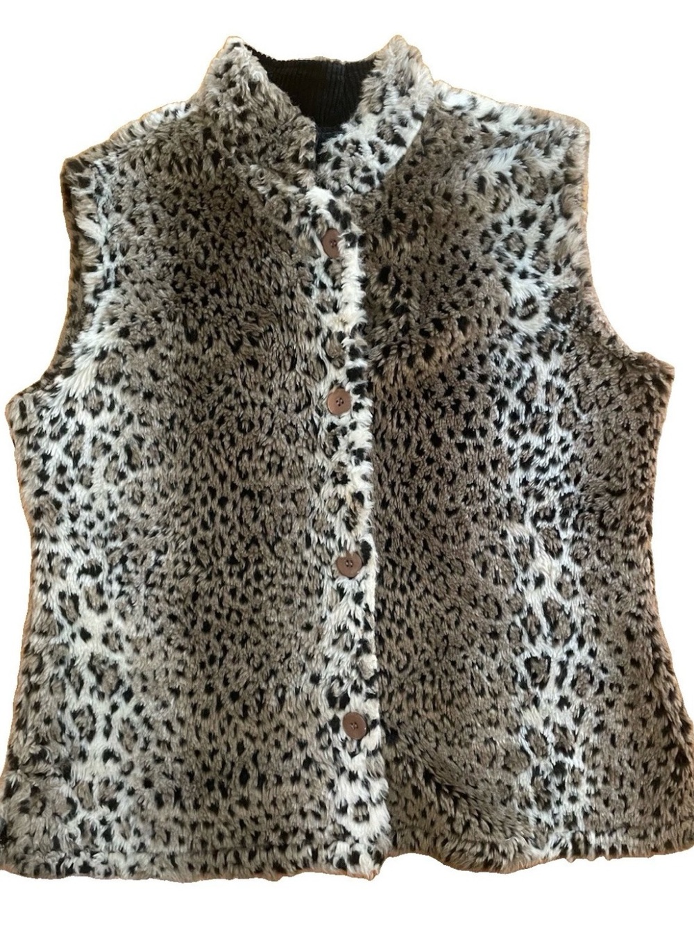 Coldwater Creek Faux Fur Leopard-Print Vest - Gray & Black